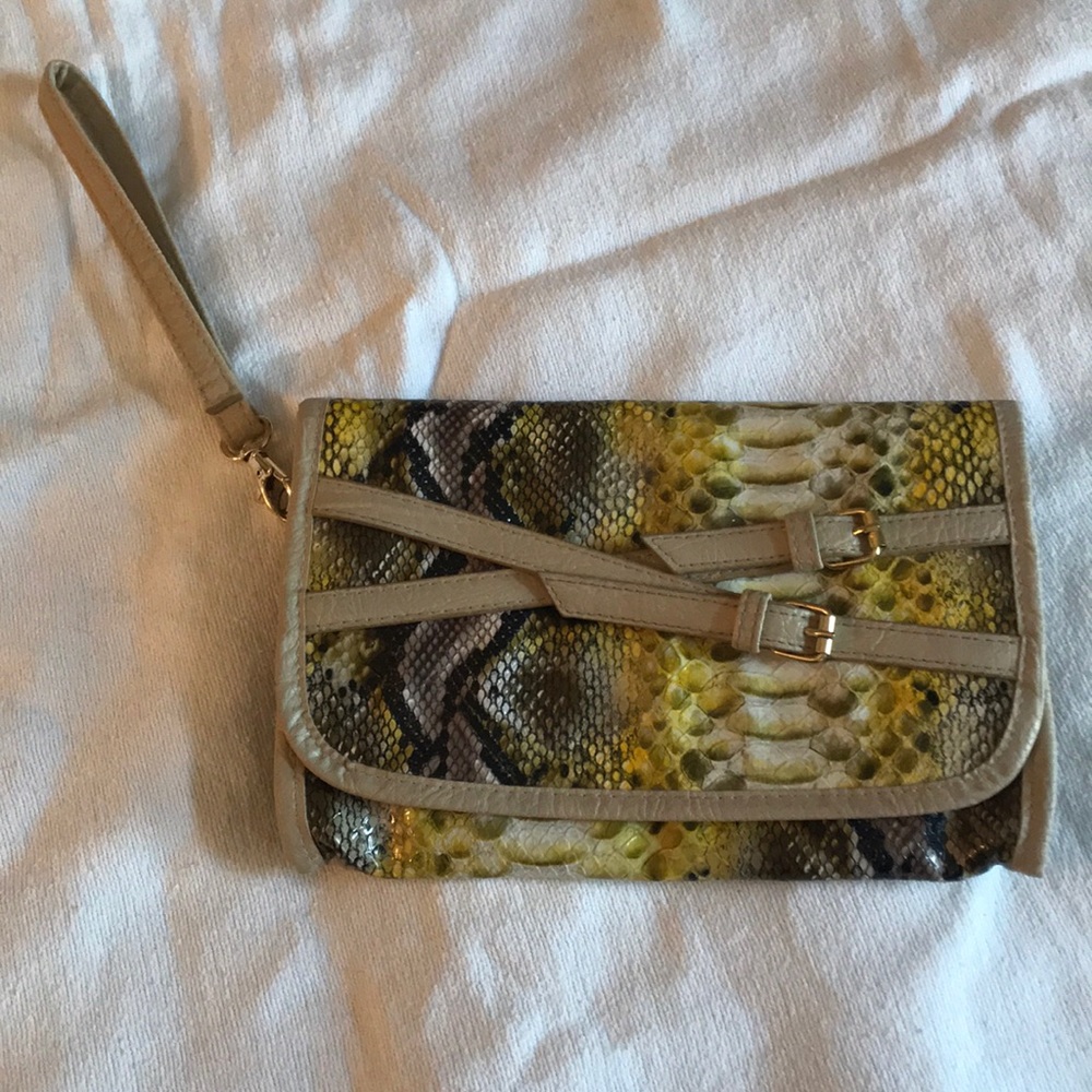 Black and yellow Claire’s croc clutch